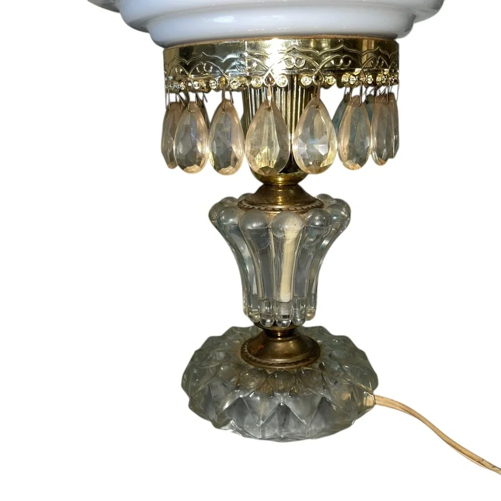 Vintage Michelotti Crystal Boudoir Parlor Lamp‎ 1950s Replacement Shade Untested